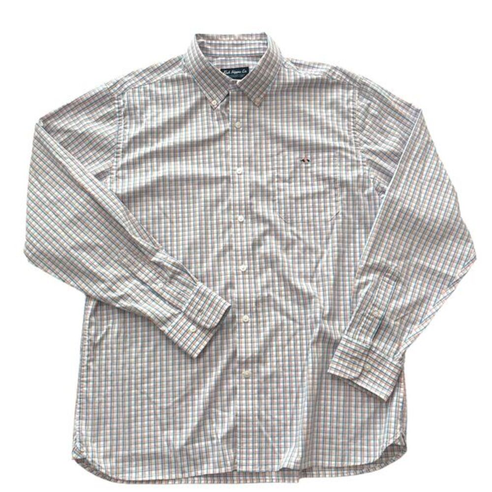 Fish Hippie Co Mens Size XL White Plaid Long Sleeve Button-Down Shirt Performanc